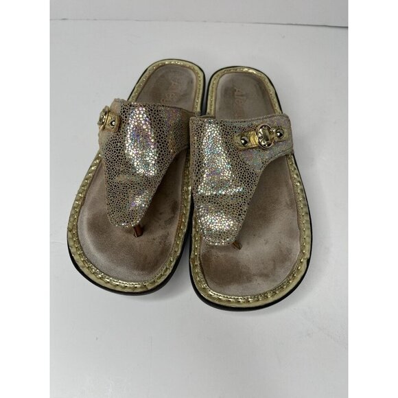 Algeria Women’s Thong Sandals/EUC/Size Euro38-US8/Gold & Multicolor Metallic - Picture 2 of 6